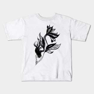 Beautiful mermaid black and white ink drawing Kids T-Shirt